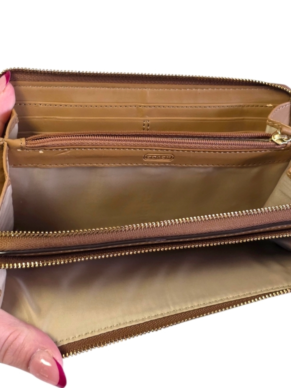 Coach Cognac Leather Double Zip Wallet Wristlet Large Organizer Clutch - Picture 14 of 15